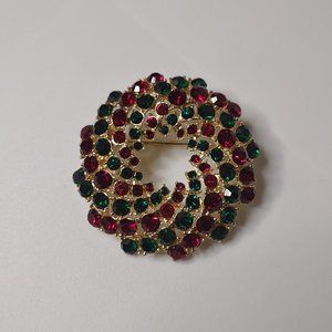 Very Pretty Green And Red Monet Brooch